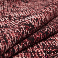 Coupon 3m crêpe polyester élasthanne motif tricot grosse maille jersey endroit noir blanc rouge