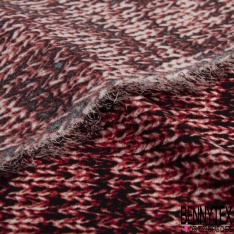 Coupon 3m crêpe polyester élasthanne motif tricot grosse maille jersey endroit noir blanc rouge
