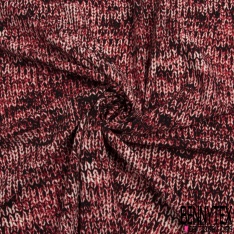 Coupon 3m crêpe polyester élasthanne motif tricot grosse maille jersey endroit noir blanc rouge