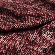 Coupon 3m crêpe polyester élasthanne motif tricot grosse maille jersey endroit noir blanc rouge