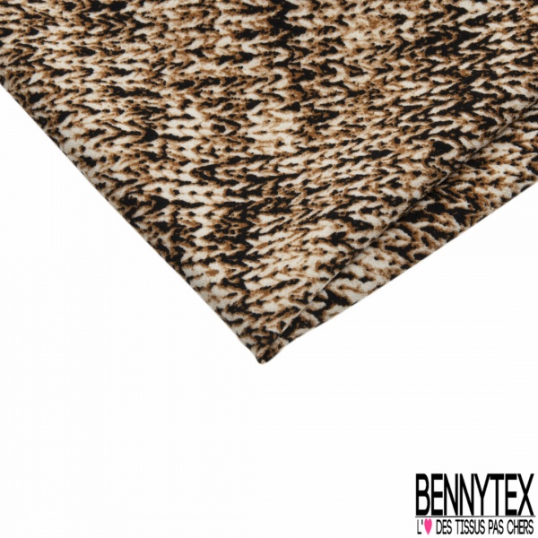 Coupon 3m crêpe polyester élasthanne motif tricot grosse maille jersey endroit noir blanc ocre