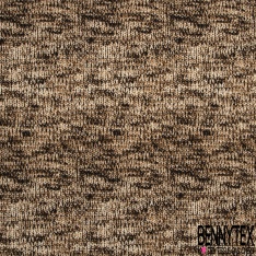 Coupon 3m crêpe polyester élasthanne motif tricot grosse maille jersey endroit noir blanc ocre
