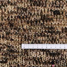 Coupon 3m crêpe polyester élasthanne motif tricot grosse maille jersey endroit noir blanc ocre