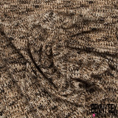 Coupon 3m crêpe polyester élasthanne motif tricot grosse maille jersey endroit noir blanc ocre