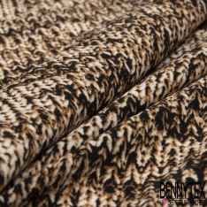 Coupon 3m crêpe polyester élasthanne motif tricot grosse maille jersey endroit noir blanc ocre