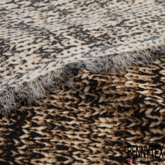 Coupon 3m crêpe polyester élasthanne motif tricot grosse maille jersey endroit noir blanc ocre