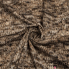 Coupon 3m crêpe polyester élasthanne motif tricot grosse maille jersey endroit noir blanc ocre