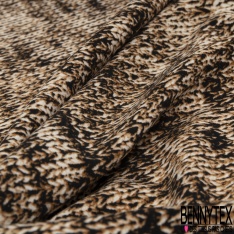 Coupon 3m crêpe polyester élasthanne motif tricot grosse maille jersey endroit noir blanc ocre