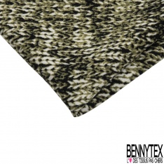 Coupon 3m crêpe polyester élasthanne motif tricot grosse maille jersey endroit noir blanc iguane