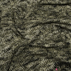Coupon 3m crêpe polyester élasthanne motif tricot grosse maille jersey endroit noir blanc iguane