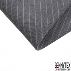 Coupon 3m stretch polyester polyamide viscose élasthanne tailleur fine et large rayure horizontale perle anthracite