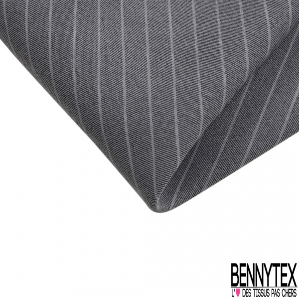 Coupon 3m stretch polyester polyamide viscose élasthanne tailleur fine et large rayure horizontale perle anthracite