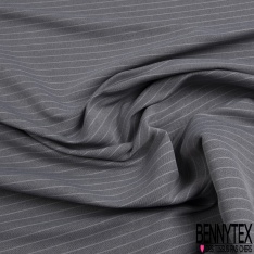 Coupon 3m stretch polyester polyamide viscose élasthanne tailleur fine et large rayure horizontale perle anthracite