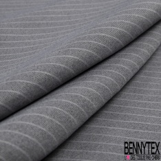 Coupon 3m stretch polyester polyamide viscose élasthanne tailleur fine et large rayure horizontale perle anthracite