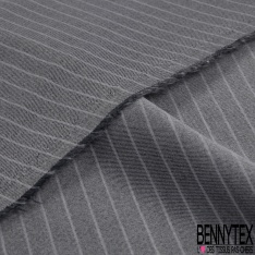 Coupon 3m stretch polyester polyamide viscose élasthanne tailleur fine et large rayure horizontale perle anthracite