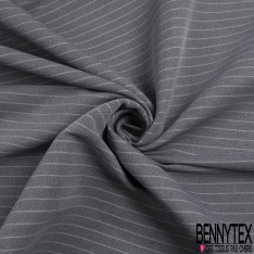 Coupon 3m stretch polyester polyamide viscose élasthanne tailleur fine et large rayure horizontale perle anthracite