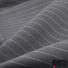 Coupon 3m stretch polyester polyamide viscose élasthanne tailleur fine et large rayure horizontale perle anthracite
