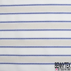 Coupon 3m stretch polyester polyamide lin élasthanne tailleur fine et large rayure horizontale bleu vif angora crème
