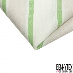Coupon 3m stretch polyester polyamide lin élasthanne tailleur fine et large rayure horizontale vert brésil angora crème