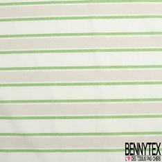 Coupon 3m stretch polyester polyamide lin élasthanne tailleur fine et large rayure horizontale vert brésil angora crème