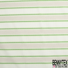 Coupon 3m stretch polyester polyamide lin élasthanne tailleur fine et large rayure horizontale vert brésil angora crème