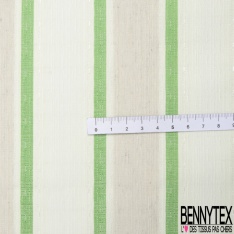 Coupon 3m stretch polyester polyamide lin élasthanne tailleur fine et large rayure horizontale vert brésil angora crème