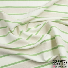 Coupon 3m stretch polyester polyamide lin élasthanne tailleur fine et large rayure horizontale vert brésil angora crème