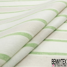 Coupon 3m stretch polyester polyamide lin élasthanne tailleur fine et large rayure horizontale vert brésil angora crème