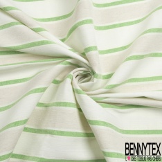 Coupon 3m stretch polyester polyamide lin élasthanne tailleur fine et large rayure horizontale vert brésil angora crème