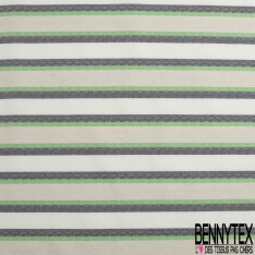 Coupon 3m stretch polyester polyamide lin élasthanne tailleur fine et large rayure horizontale noir vert brésil angora crème