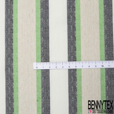 Coupon 3m stretch polyester polyamide lin élasthanne tailleur fine et large rayure horizontale noir vert brésil angora crème
