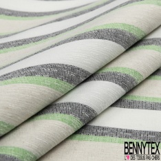 Coupon 3m stretch polyester polyamide lin élasthanne tailleur fine et large rayure horizontale noir vert brésil angora crème