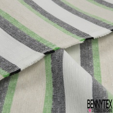Coupon 3m stretch polyester polyamide lin élasthanne tailleur fine et large rayure horizontale noir vert brésil angora crème