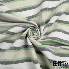 Coupon 3m stretch polyester polyamide lin élasthanne tailleur fine et large rayure horizontale noir vert brésil angora crème