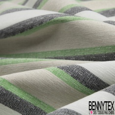 Coupon 3m stretch polyester polyamide lin élasthanne tailleur fine et large rayure horizontale noir vert brésil angora crème