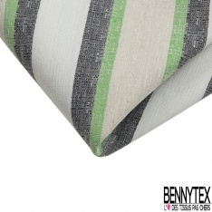 Coupon 3m stretch polyester polyamide lin élasthanne tailleur fine et large rayure horizontale noir vert brésil angora crème