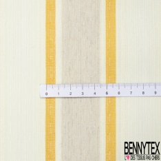 Coupon 3m stretch polyester polyamide lin élasthanne tailleur fine et large rayure horizontale jaune vibrant angora crème