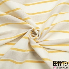 Coupon 3m stretch polyester polyamide lin élasthanne tailleur fine et large rayure horizontale jaune vibrant angora crème