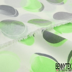 Polyester élasthanne fin imprimé gros pois 3D perle enfûmée souci brillant fond blanc discret