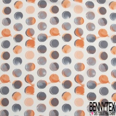 Polyester élasthanne fin imprimé gros pois 3D perle enfûmée corail fond blanc discret