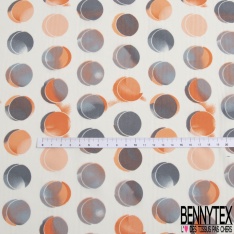 Polyester élasthanne fin imprimé gros pois 3D perle enfûmée corail fond blanc discret