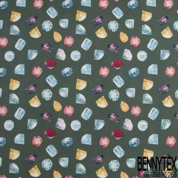 Crêpe polyester élasthanne Imprimé digital diamant et pierres précieuses fond sésame