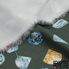 Crêpe polyester élasthanne Imprimé digital diamant et pierres précieuses fond sésame