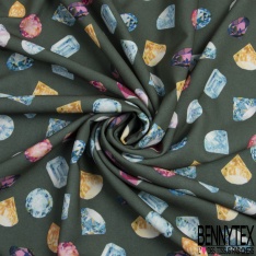 Crêpe polyester élasthanne Imprimé digital diamant et pierres précieuses fond sésame