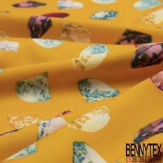 Crêpe polyester élasthanne Imprimé digital diamant et pierres précieuses fond roseau foncé