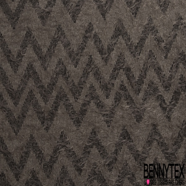 Maille gaze pelucheuse élasthanne motif losange amérindien ton taupe foncé écorce