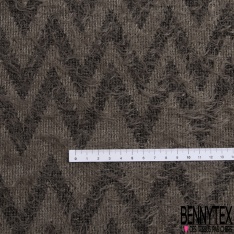 Maille gaze pelucheuse élasthanne motif losange amérindien ton taupe foncé écorce