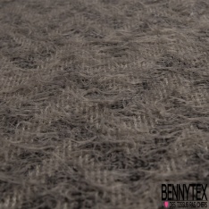 Maille gaze pelucheuse élasthanne motif losange amérindien ton taupe foncé écorce
