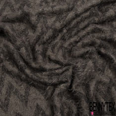 Maille gaze pelucheuse élasthanne motif losange amérindien ton taupe foncé écorce