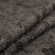 Maille gaze pelucheuse élasthanne motif losange amérindien ton taupe foncé écorce